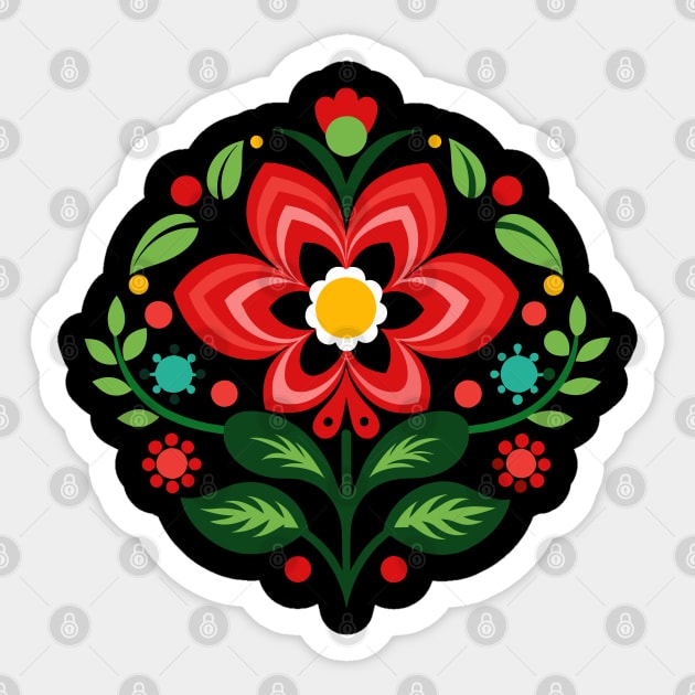 Norwegian Rosemaling Flower Folk Art Ornament Sticker by craftydesigns